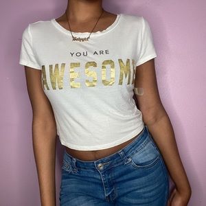 A’gaci White Short Sleeve Crop Tee